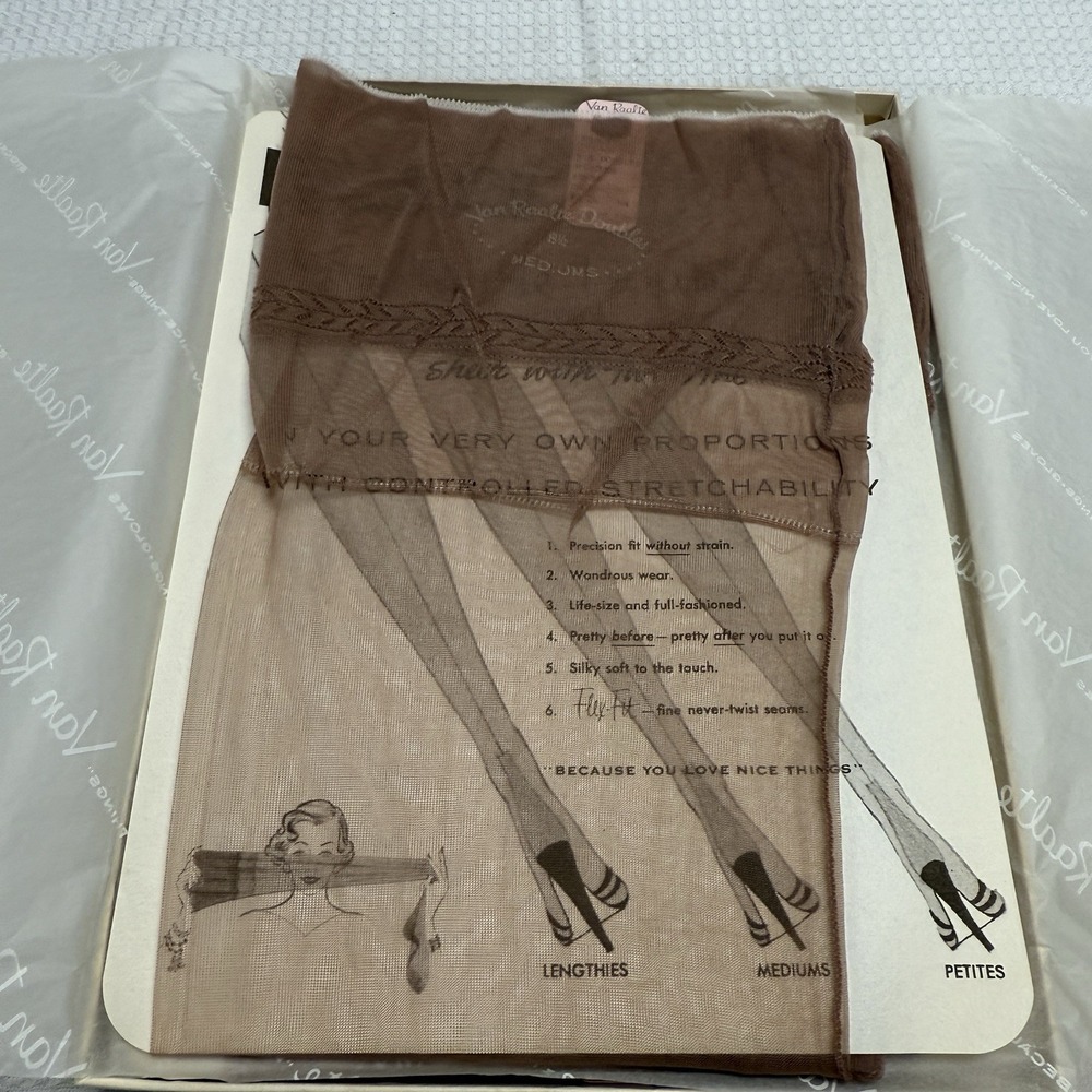 4-Vtg 50s VAN RAALTE Sheer Celebrity 8.5M Nylon Hose Stockings Seams New 2 Boxes - Picture 3 of 4